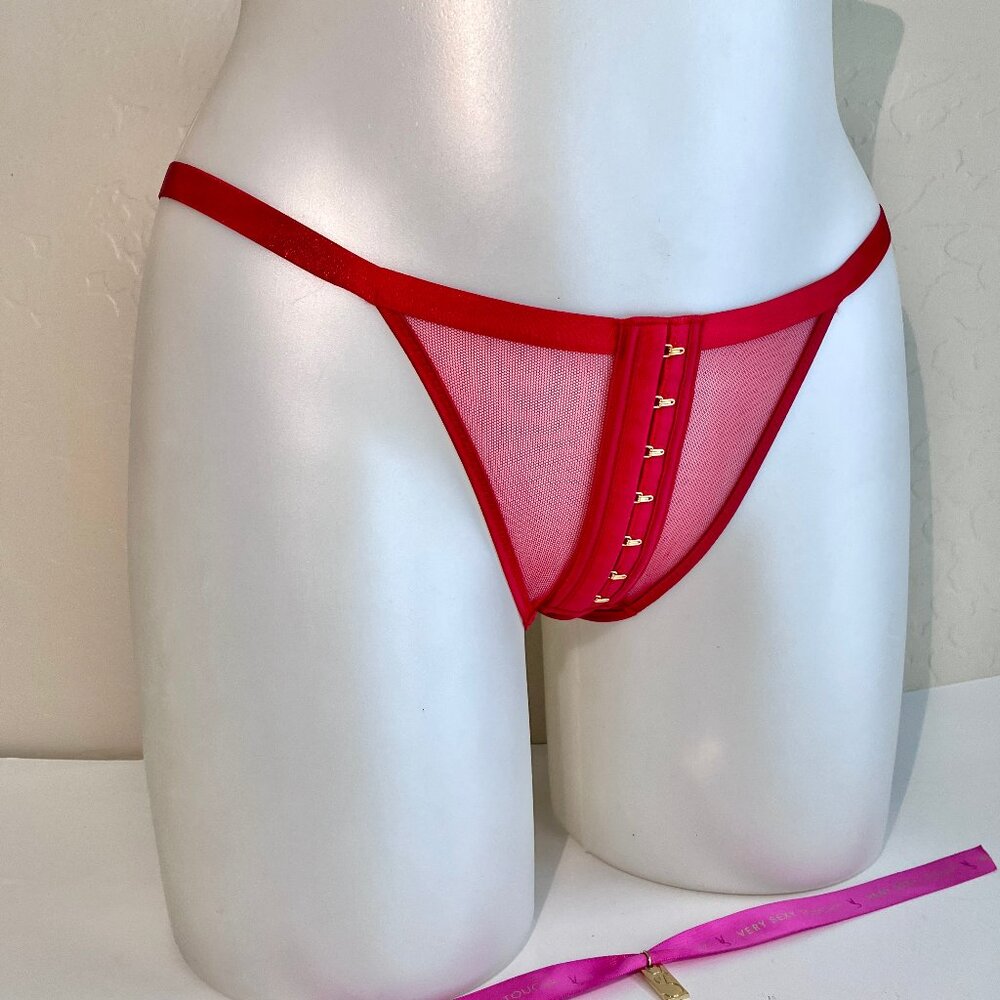 Victoria's Secret SEXY Red Mesh Lace Velvet Trim Brazilian Panty NWT